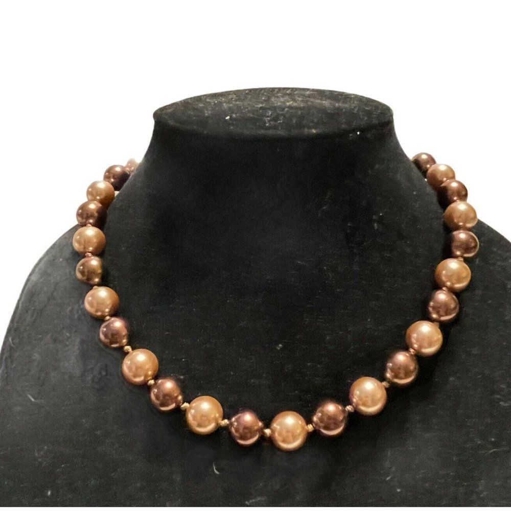 brown faux pearl Glass Ceramic necklace 18"
